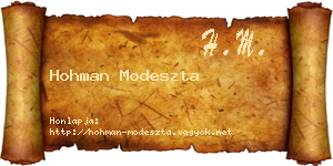 Hohman Modeszta névjegykártya